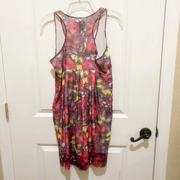 Madison Marcus Dress Rouge Watercolor Sheer Silk Floral Tank Mini Size Small New