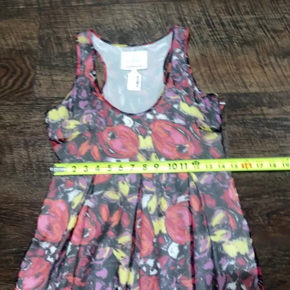 Madison Marcus Dress Rouge Watercolor Sheer Silk Floral Tank Mini Size Small New