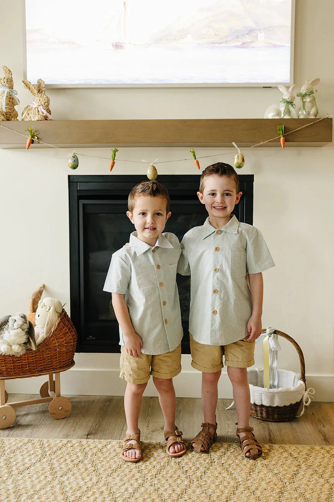 Mebie Baby Green Stripe Button Up Pocket Shirt