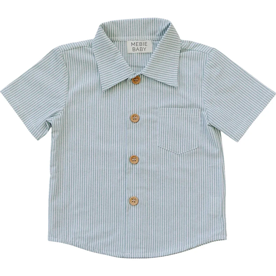 Mebie Baby Green Stripe Button Up Pocket Shirt