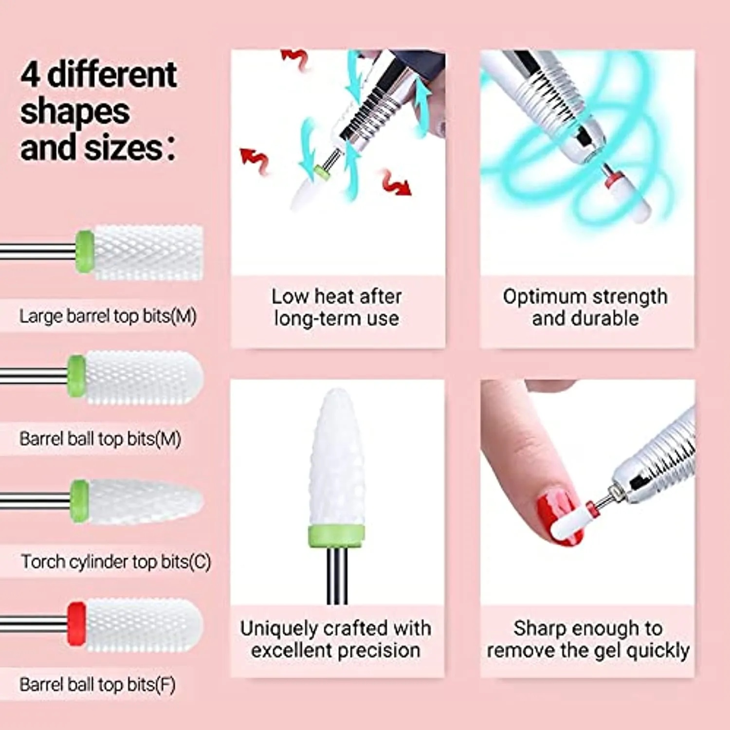 MelodySusie Acrylic Nail Tips Clipper 3 in 1 Kit, Acrylic Nail Cutter Fake Nail Trimmer with Mental Cuticle Pusher Remover Cleaner Nail Scraper Peeler with 4Pcs Ceramic Nail Drill Bits
