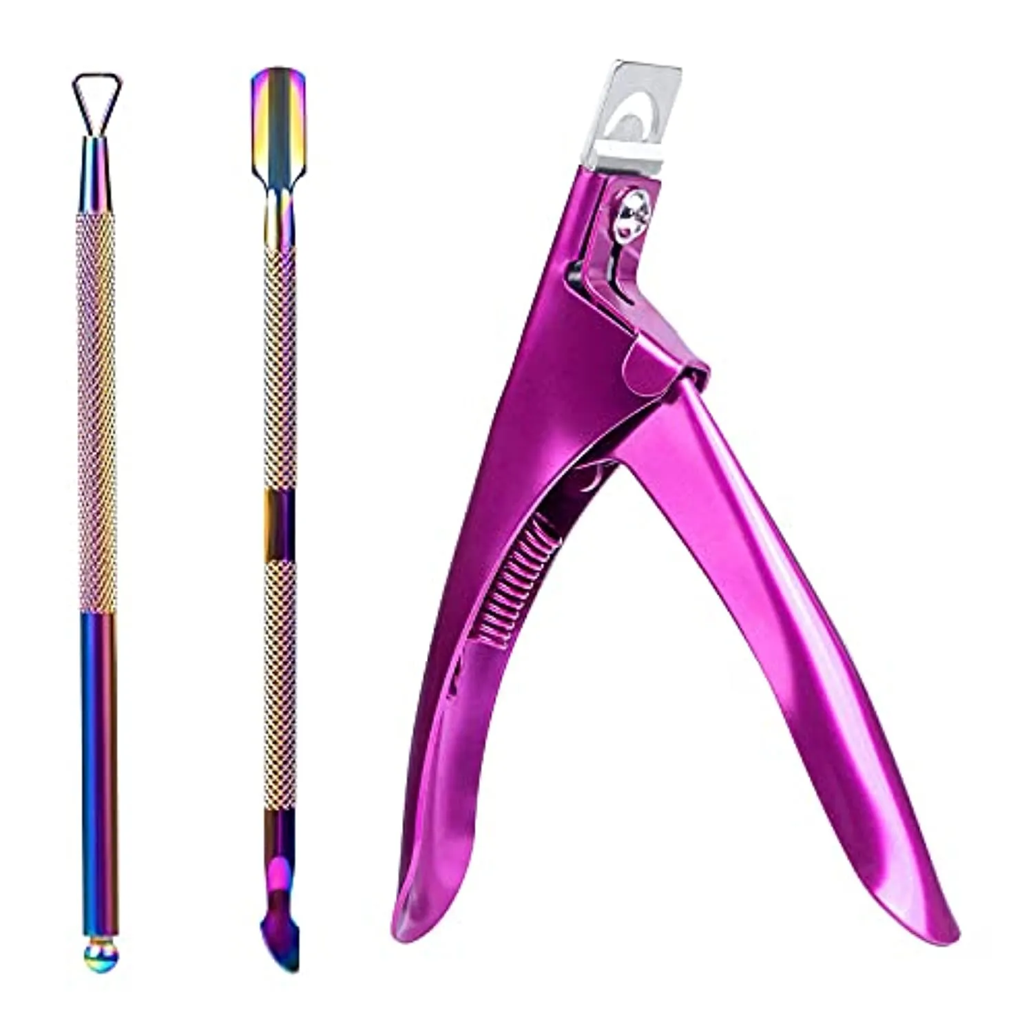 MelodySusie Acrylic Nail Tips Clipper 3 in 1 Kit, Acrylic Nail Cutter Fake Nail Trimmer with Mental Cuticle Pusher Remover Cleaner Nail Scraper Peeler with 4Pcs Ceramic Nail Drill Bits