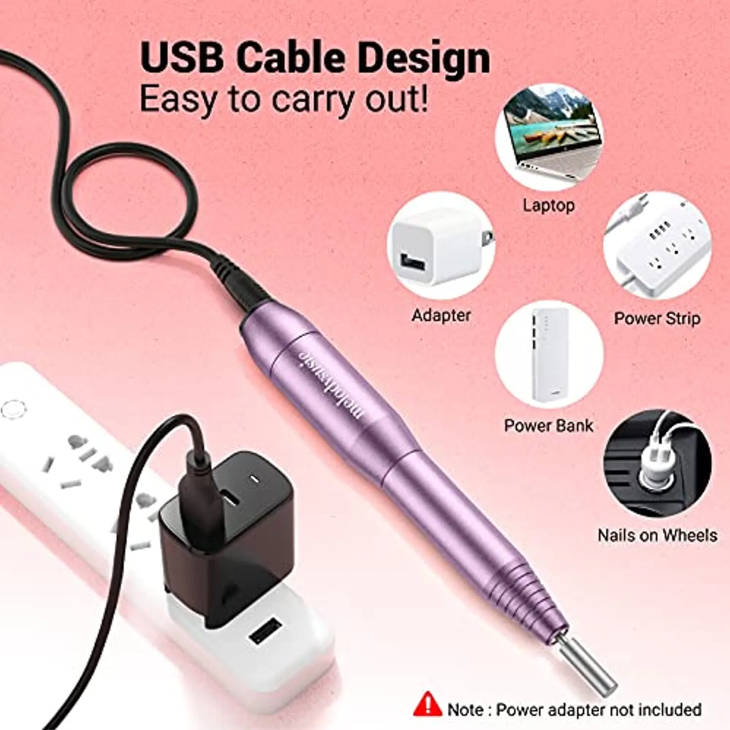 MelodySusie Electric Nail Drill Machine 11 in 1 Kit, Portable Electric Nail File Efile Set for Acrylic Gel Nails, Manicure Pedicure Tool with Nail Drill Bits Sanding Bands Dust Brush