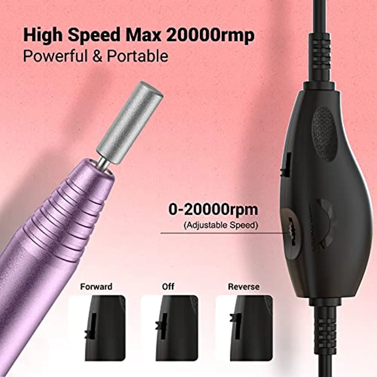 MelodySusie Electric Nail Drill Machine 11 in 1 Kit, Portable Electric Nail File Efile Set for Acrylic Gel Nails, Manicure Pedicure Tool with Nail Drill Bits Sanding Bands Dust Brush