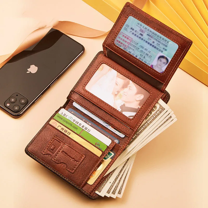 Men's Leather RFID Anti-theft Brush Retro Wallet