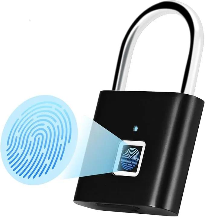 New DUTTY Fingerprint Padlock, Household Anti-Theft Door Lock, Suitable for Luggage, Luggage, Door cabinets, Container Cars, Bicycles, Black, can Enter 10 Fingerprints