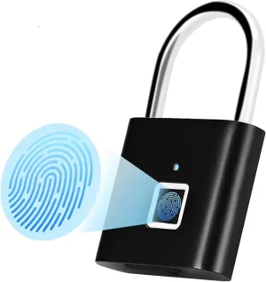 New DUTTY Fingerprint Padlock, Household Anti-Theft Door Lock, Suitable for Luggage, Luggage, Door cabinets, Container Cars, Bicycles, Black, can Enter 10 Fingerprints