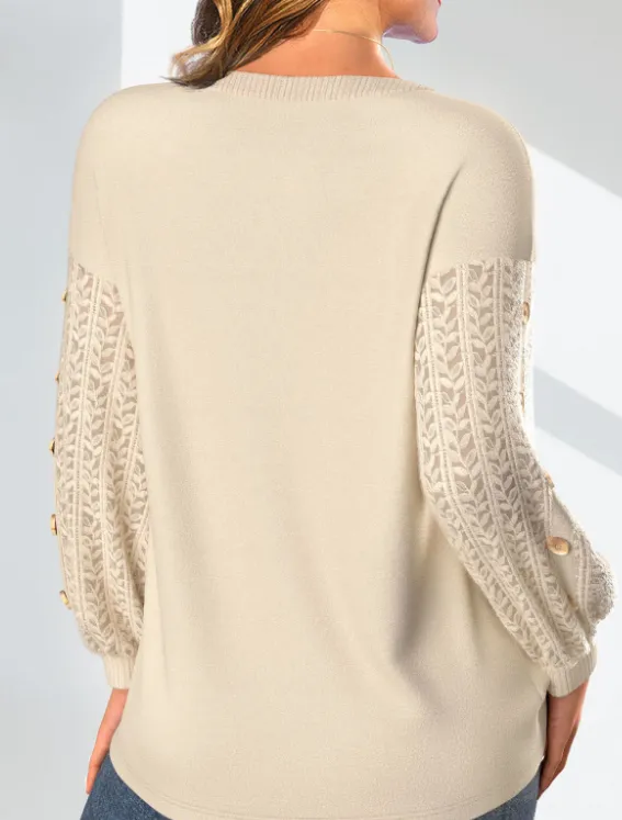 NEW MODLILY® Christmas Lace Snowman Print Long Sleeve Round Neck Sweatshirt, Light Camel, Sz M, Retails $51