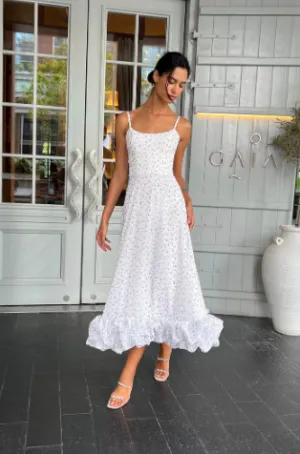 NEW Retails $120 ERTYM Sleeveless Floral Flounce Bustier Midi Dress Sz S