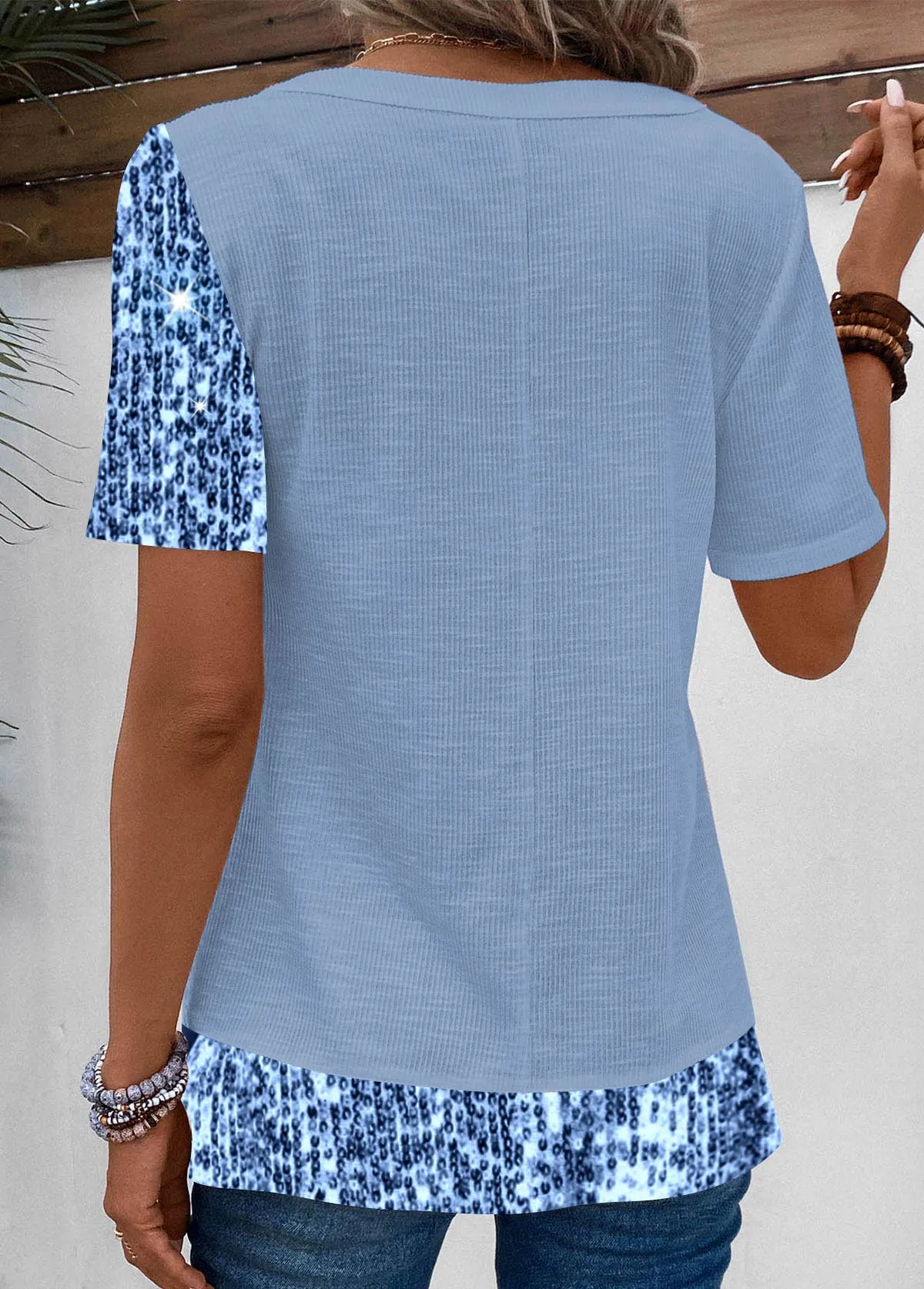 NEW Retails $80 MODLILY® Dusty Blue Sequin Asymmetrical Neck Blouse Sz M