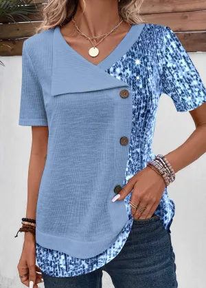 NEW Retails $80 MODLILY® Dusty Blue Sequin Asymmetrical Neck Blouse Sz M