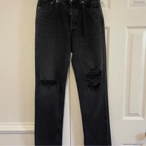 NWT AGOLDE 90’s mid Rise Distressed Lana Straight Jeans in Black