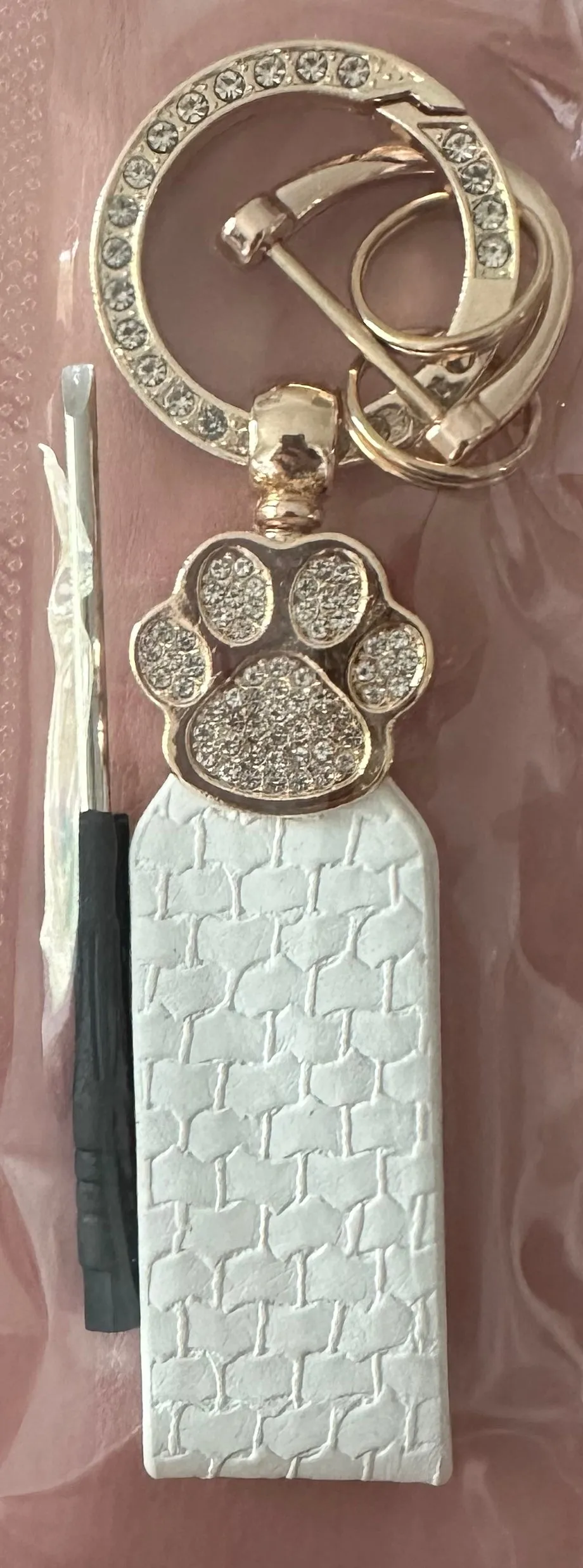 Off White/Light Beige With Silver Pawprint Keychain
