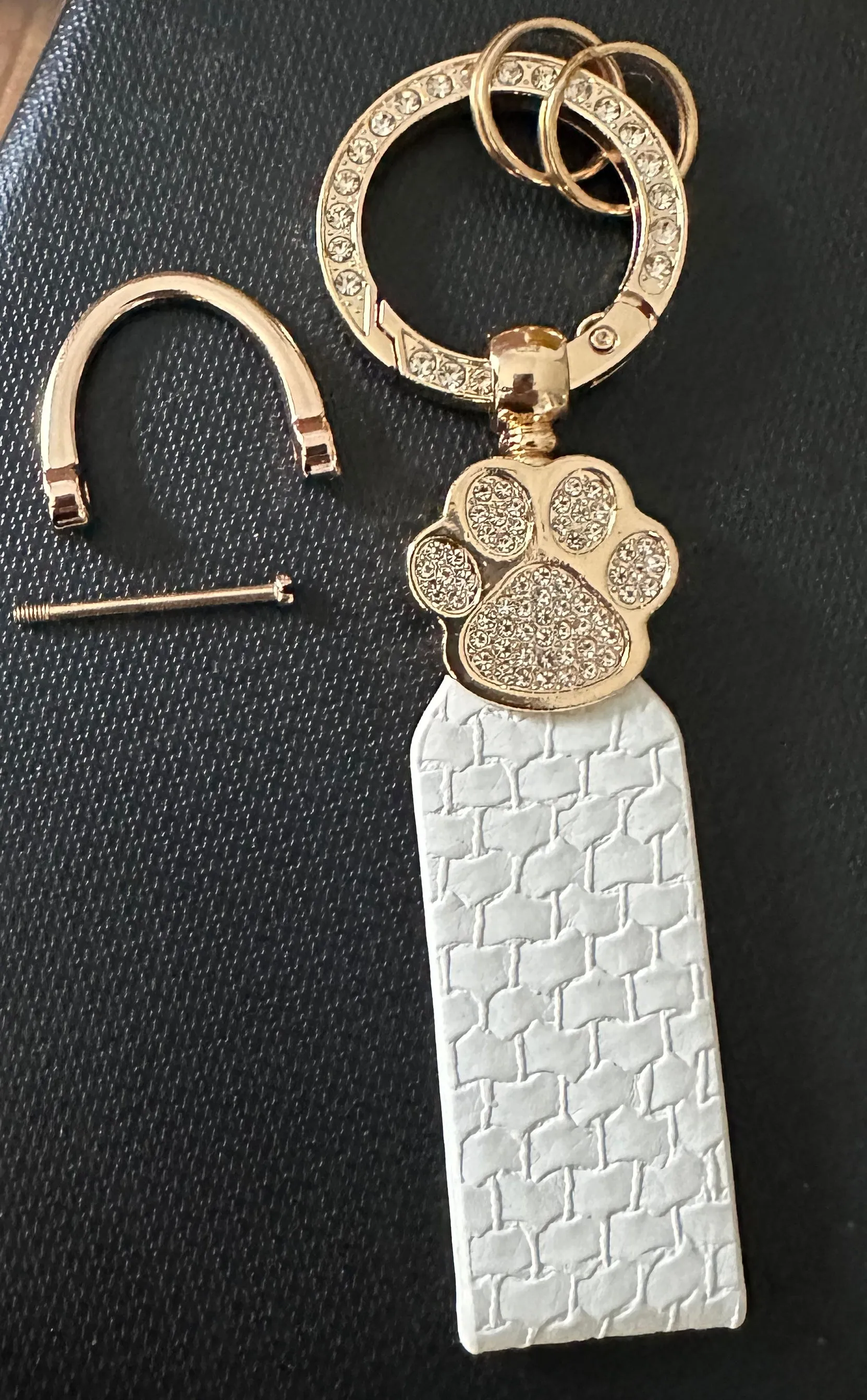 Off White/Light Beige With Silver Pawprint Keychain