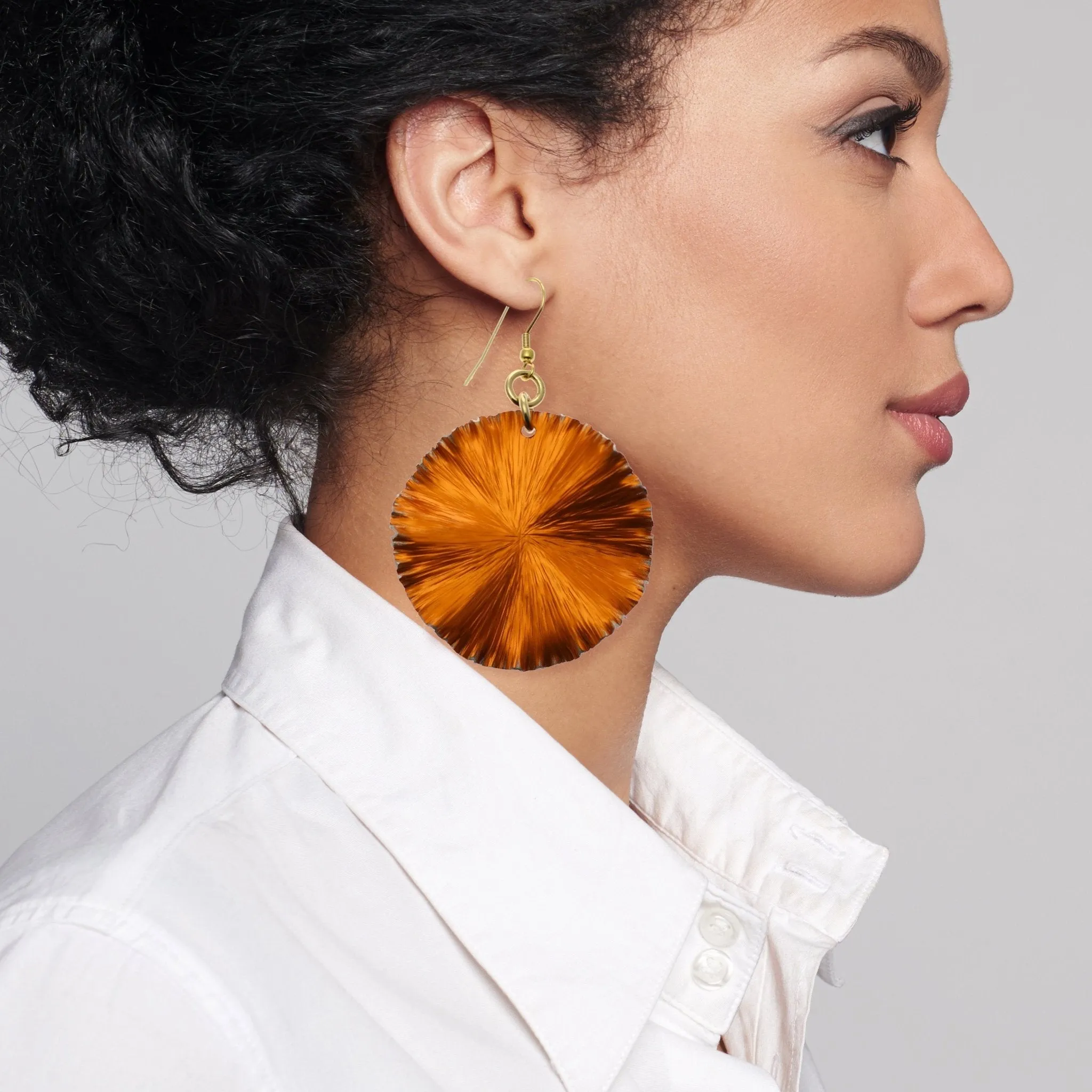 Orange Anodized Aluminum Lily Pad Earrings - Large