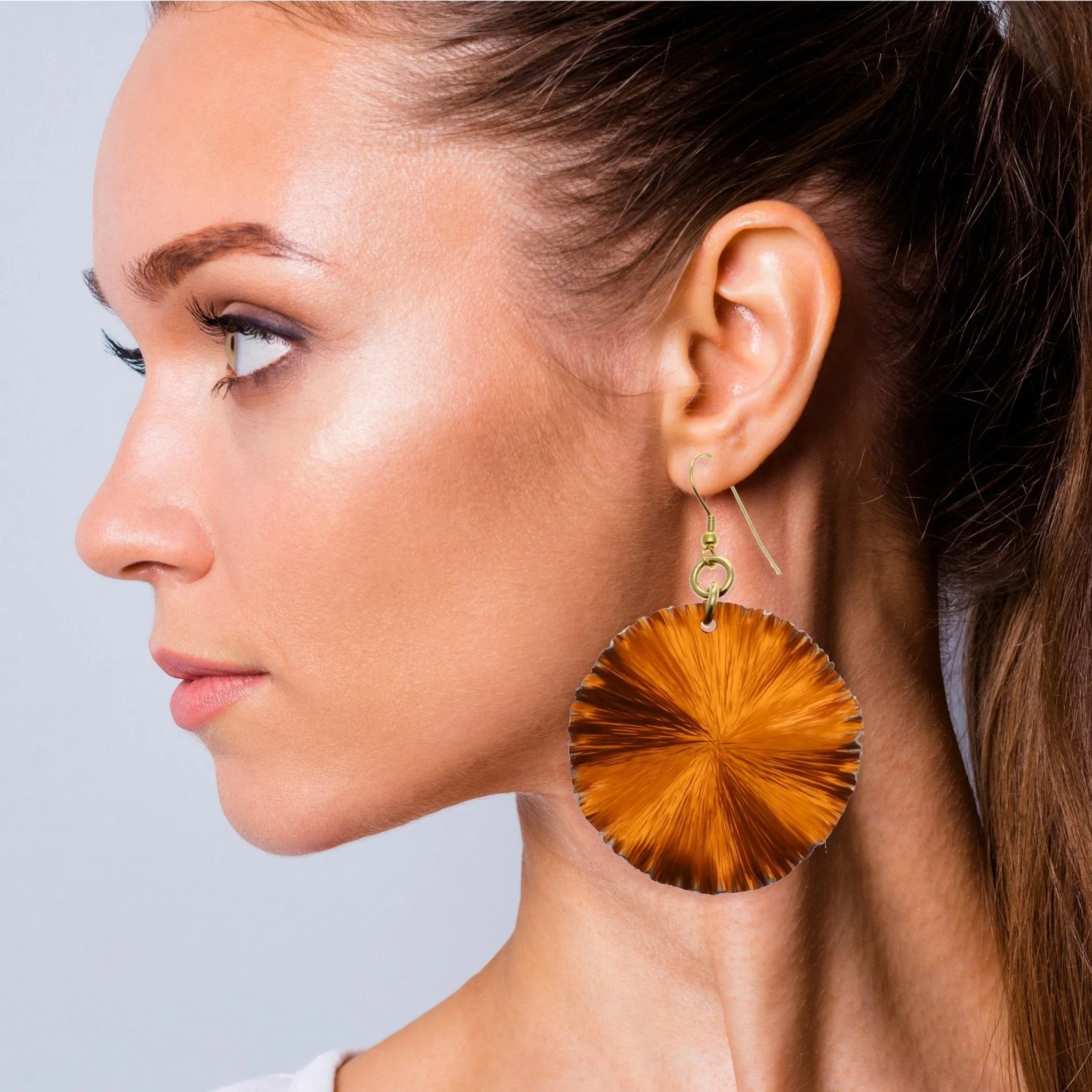 Orange Anodized Aluminum Lily Pad Earrings - Large