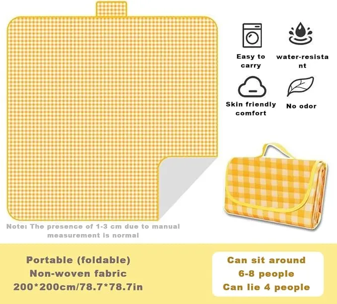 Outdoor Picnic Blanket,Extra Large Picnic Blanket Beach Blankets, Picnic Mat Waterproof Sand Proof Foldable Portable for Outdoor Camping Hiking Travel Grass Music Festival Lawn Mats (Yellow)