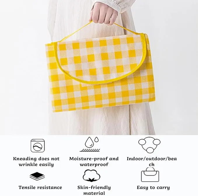 Outdoor Picnic Blanket,Extra Large Picnic Blanket Beach Blankets, Picnic Mat Waterproof Sand Proof Foldable Portable for Outdoor Camping Hiking Travel Grass Music Festival Lawn Mats (Yellow)