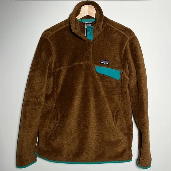 Patagonia Brown Fleece Pullover with Teal Accents