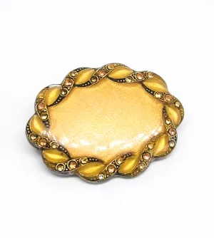 Pierre Bex Art Deco style Enamel Guilloche laminated French warm rhinestone brooch