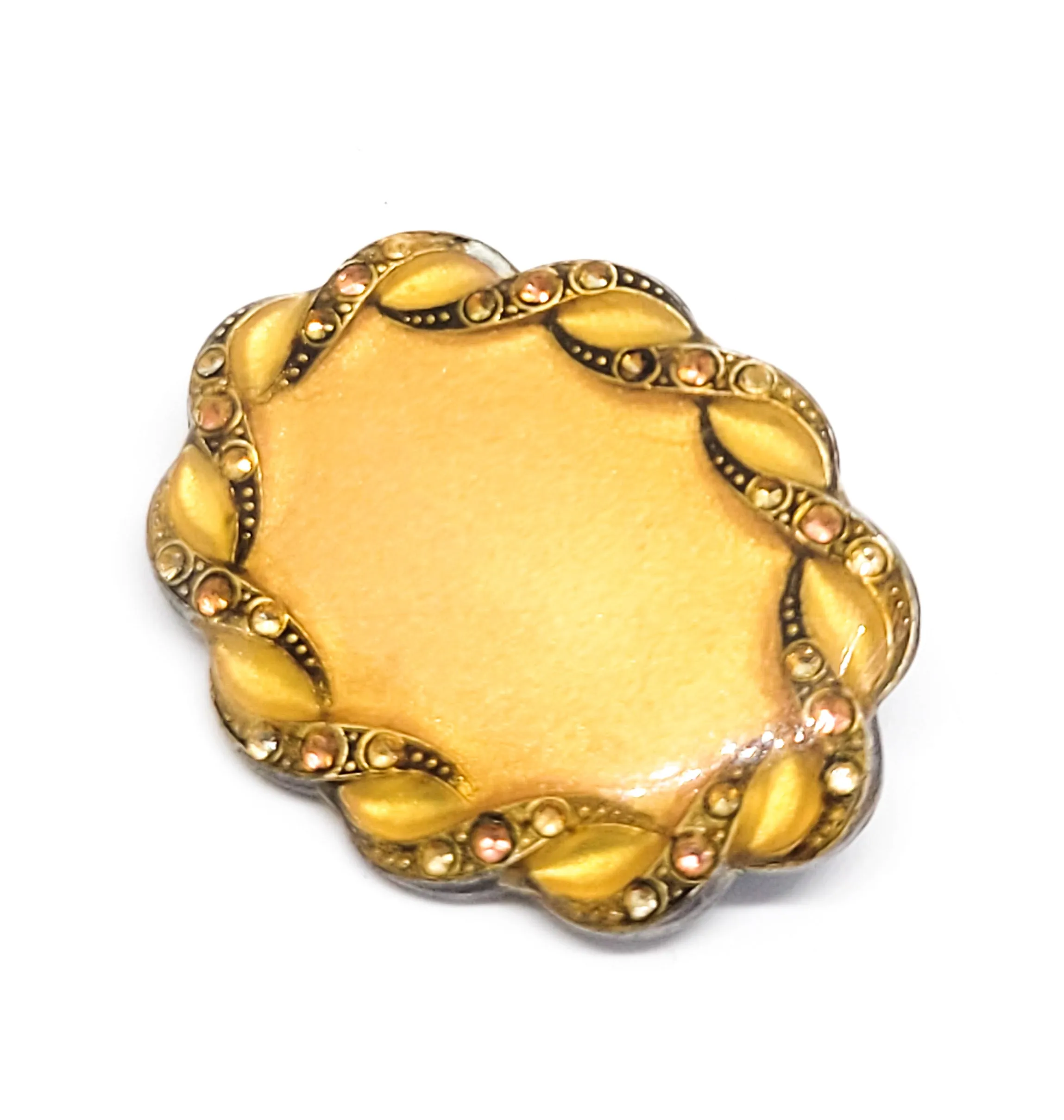 Pierre Bex Art Deco style Enamel Guilloche laminated French warm rhinestone brooch