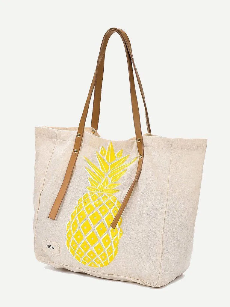 Pineapple Print Tote Bag