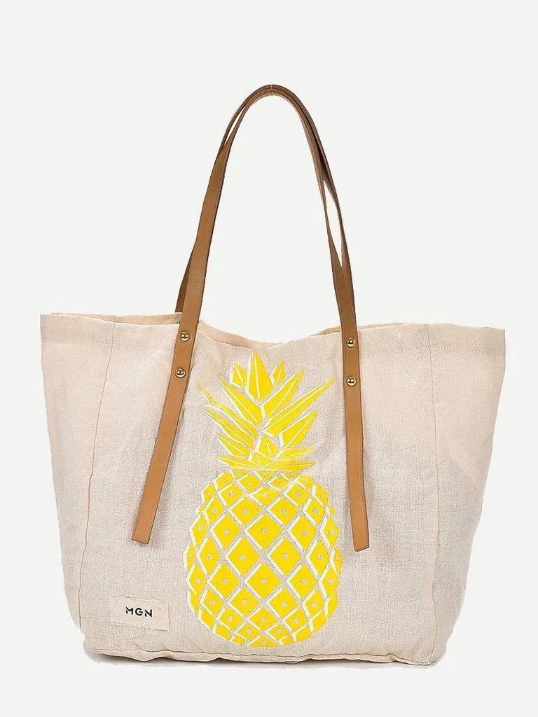 Pineapple Print Tote Bag