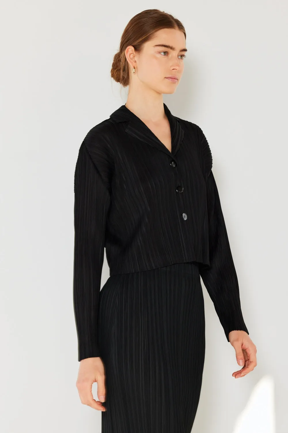 Pleated Cropped Button Up Shirt