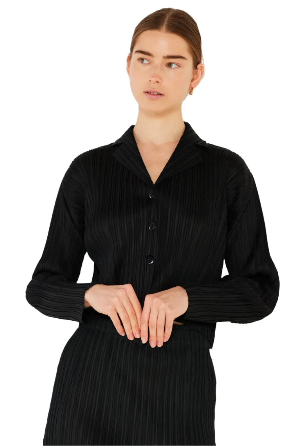 Pleated Cropped Button Up Shirt