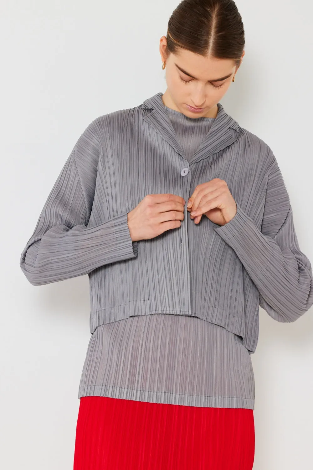 Pleated Cropped Button Up Shirt