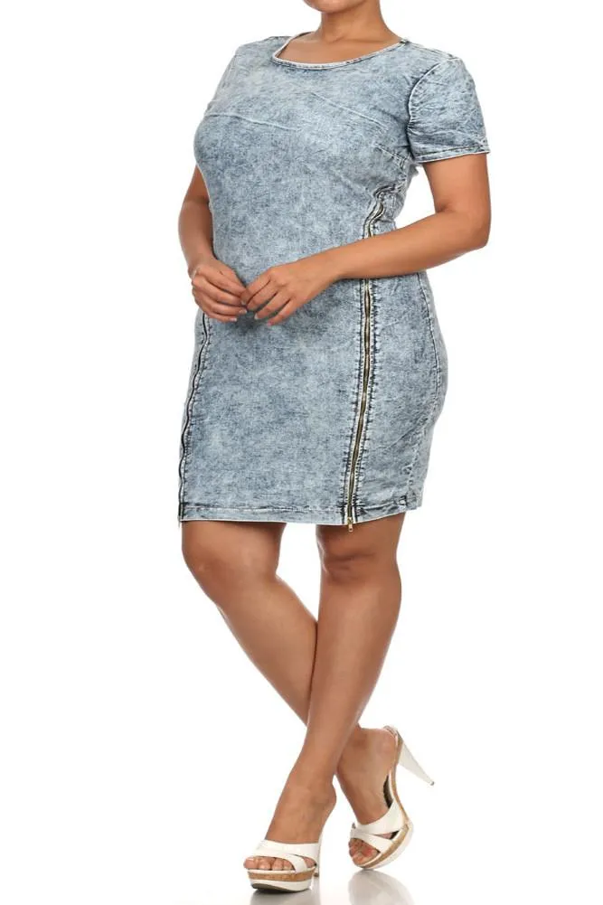 Plus Size Jean Babe Zipper Sides Denim Dress
