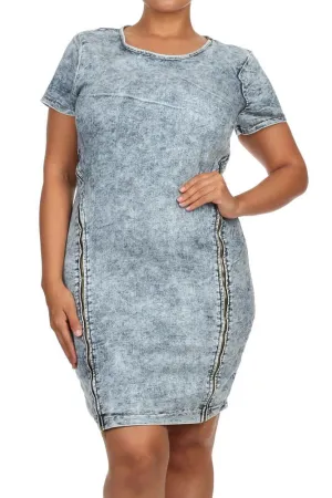 Plus Size Jean Babe Zipper Sides Denim Dress