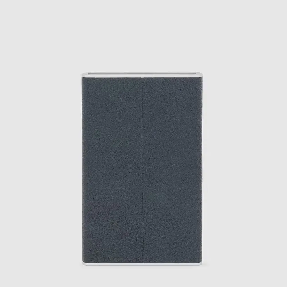 Porta Carte di Credito Piquadro Black Square in Metallo con Rivestimento in Pelle Blu Oceano