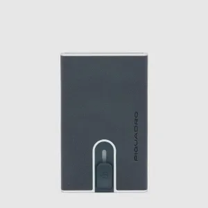Porta Carte di Credito Piquadro Black Square in Metallo con Rivestimento in Pelle Blu Oceano