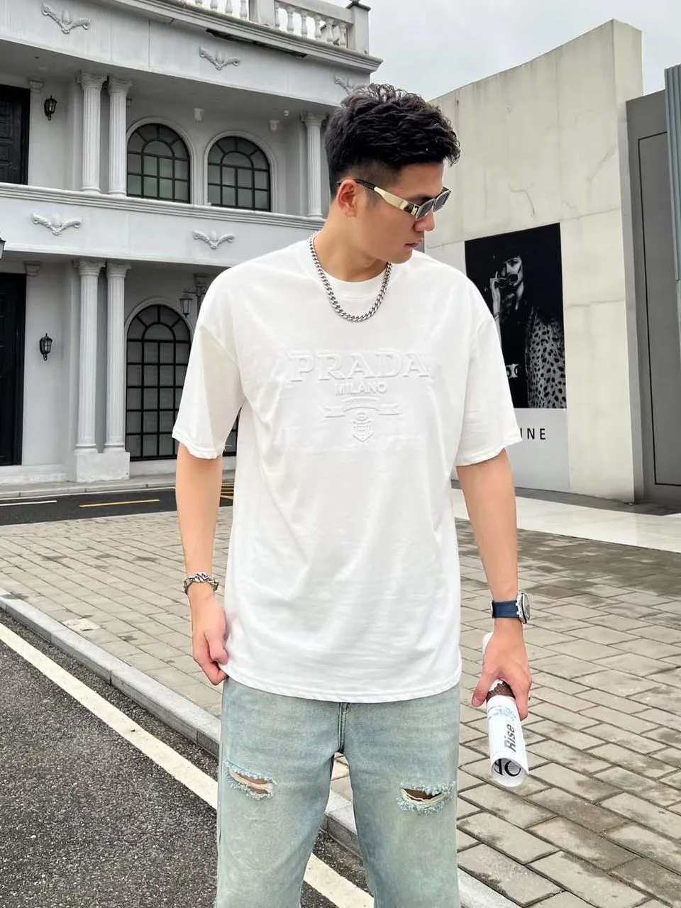 Premium Logo Embossed White T-Shirt