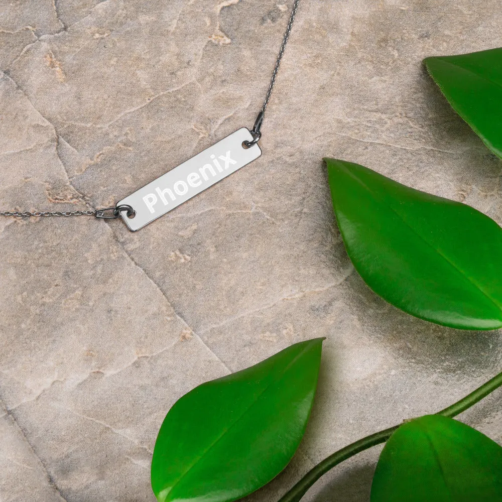 "Phoenix" Engraved Silver Bar Chain Necklace
