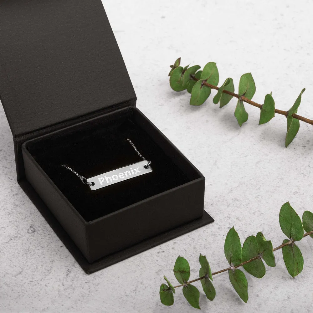"Phoenix" Engraved Silver Bar Chain Necklace