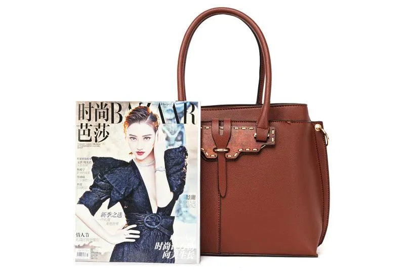 Rad Blue Leather 3 In 1 Handbag With Wood Trimmings