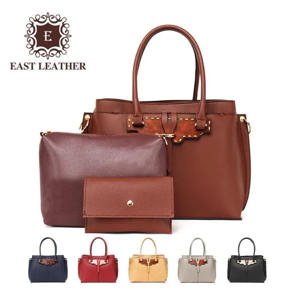 Rad Blue Leather 3 In 1 Handbag With Wood Trimmings