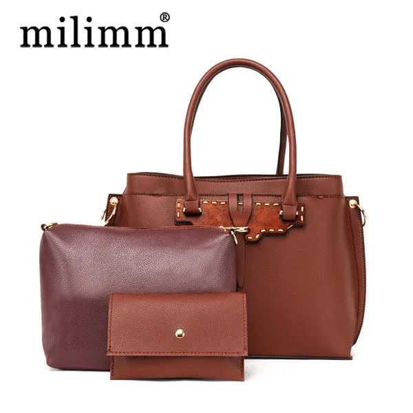 Rad Blue Leather 3 In 1 Handbag With Wood Trimmings