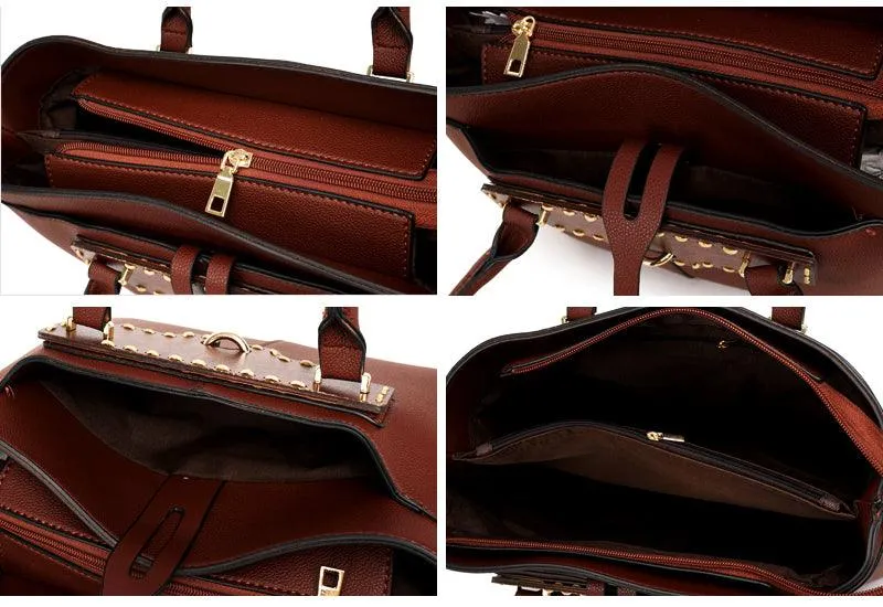 Rad Blue Leather 3 In 1 Handbag With Wood Trimmings