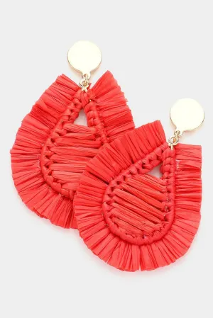 Raffia Teardrop Dangle Earrings- Red