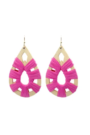 Raffia Wooden Teardrop Dangle Earrings