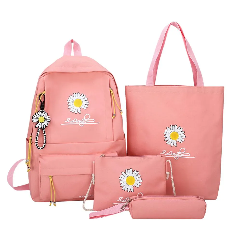 Realaiot 4pcs/set Women Fashion Nylon Backpack Female Casual Waterproof Shoulder Bags For Teenage Girl School Bag Bagpack Rucksack