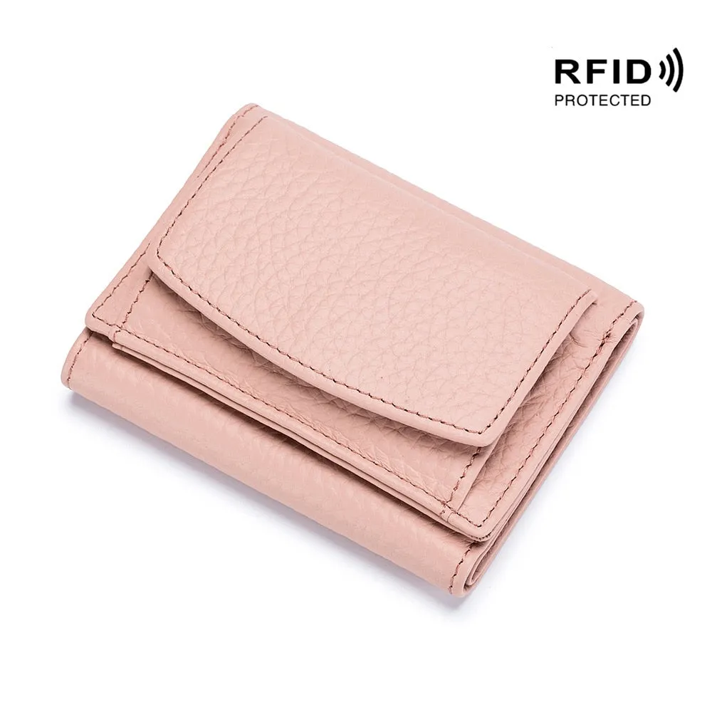 Realaiot Genuine Leather Women Wallets and Purses Fashion Small Wallet with Mini Coin Pocket Rfid Blocking Purse Designer Portfel Damski