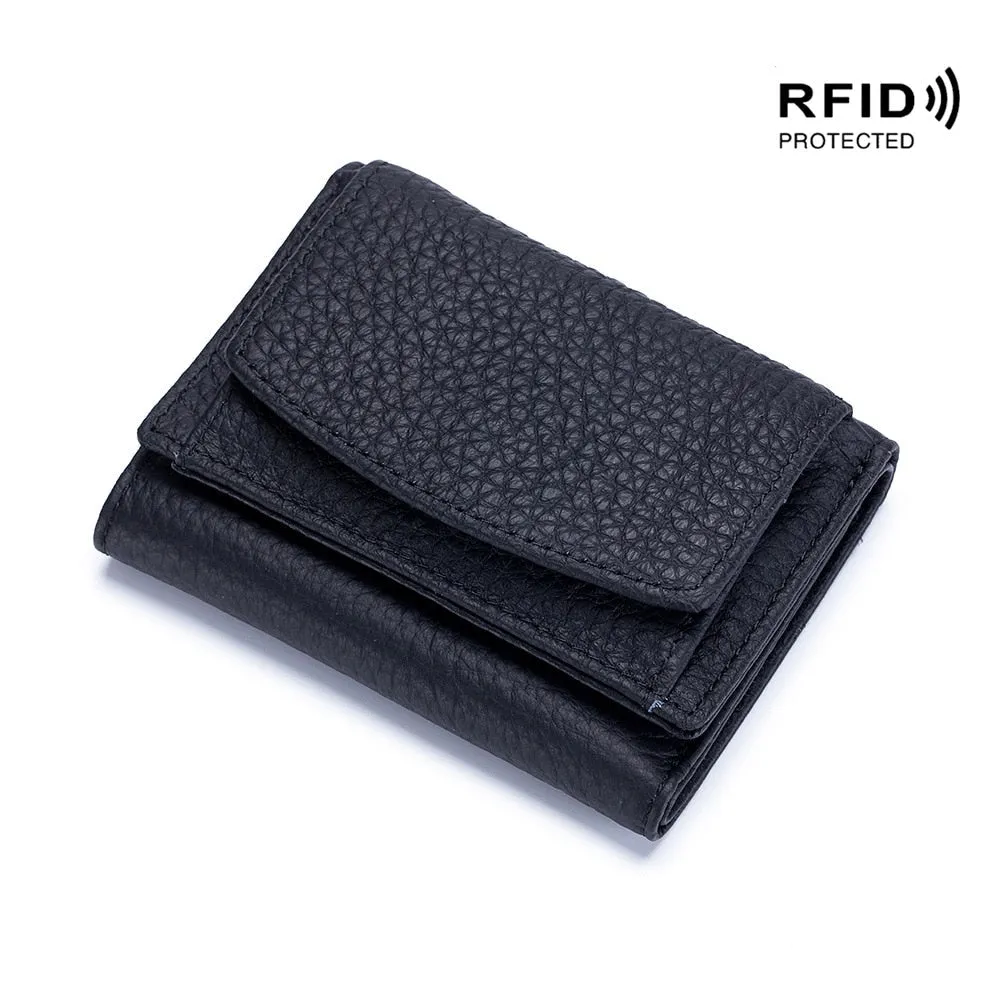 Realaiot Genuine Leather Women Wallets and Purses Fashion Small Wallet with Mini Coin Pocket Rfid Blocking Purse Designer Portfel Damski