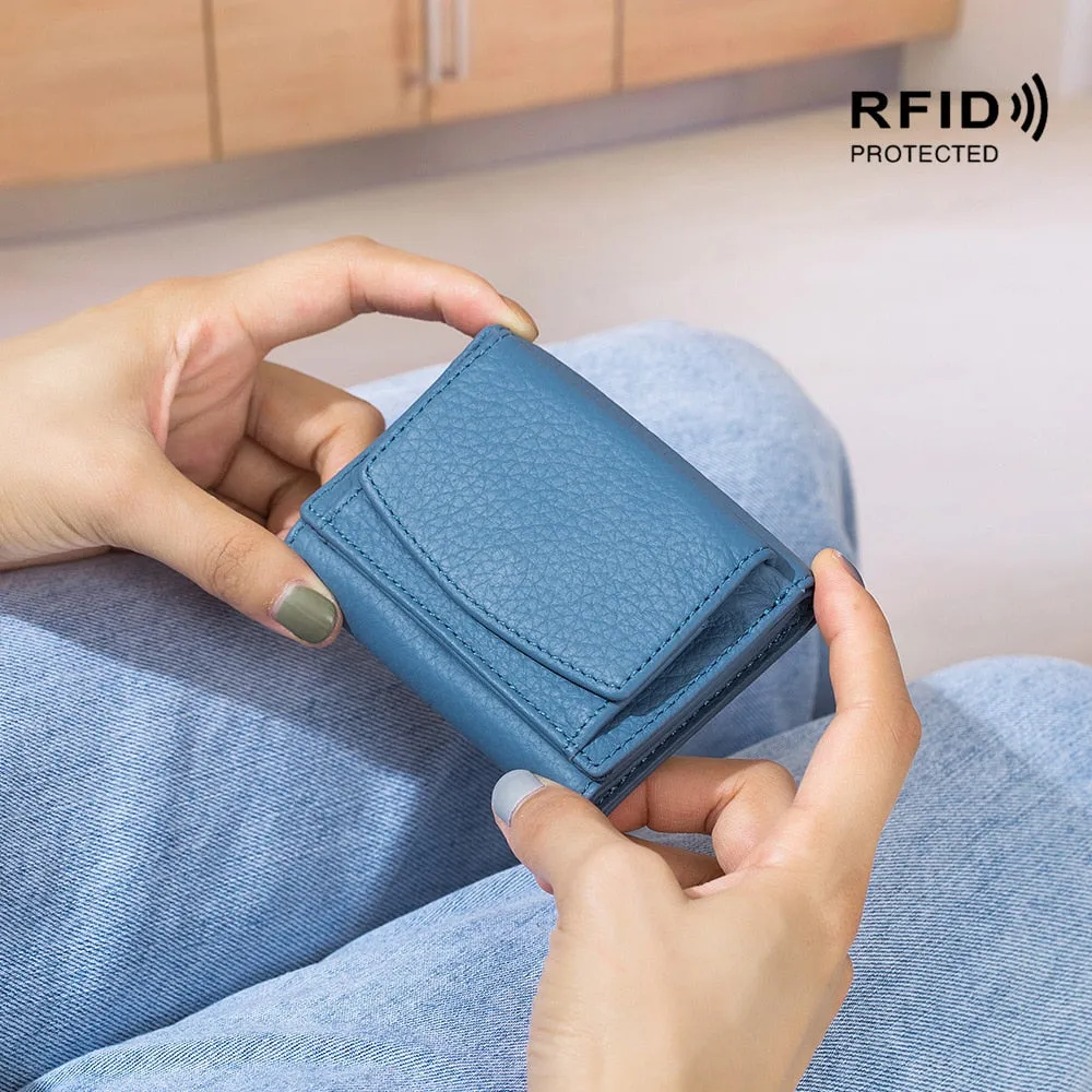 Realaiot Genuine Leather Women Wallets and Purses Fashion Small Wallet with Mini Coin Pocket Rfid Blocking Purse Designer Portfel Damski