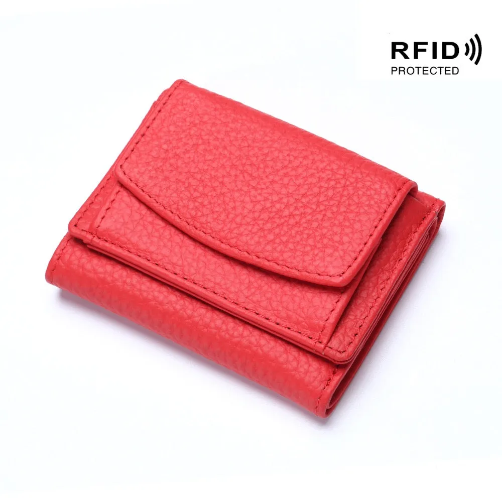 Realaiot Genuine Leather Women Wallets and Purses Fashion Small Wallet with Mini Coin Pocket Rfid Blocking Purse Designer Portfel Damski