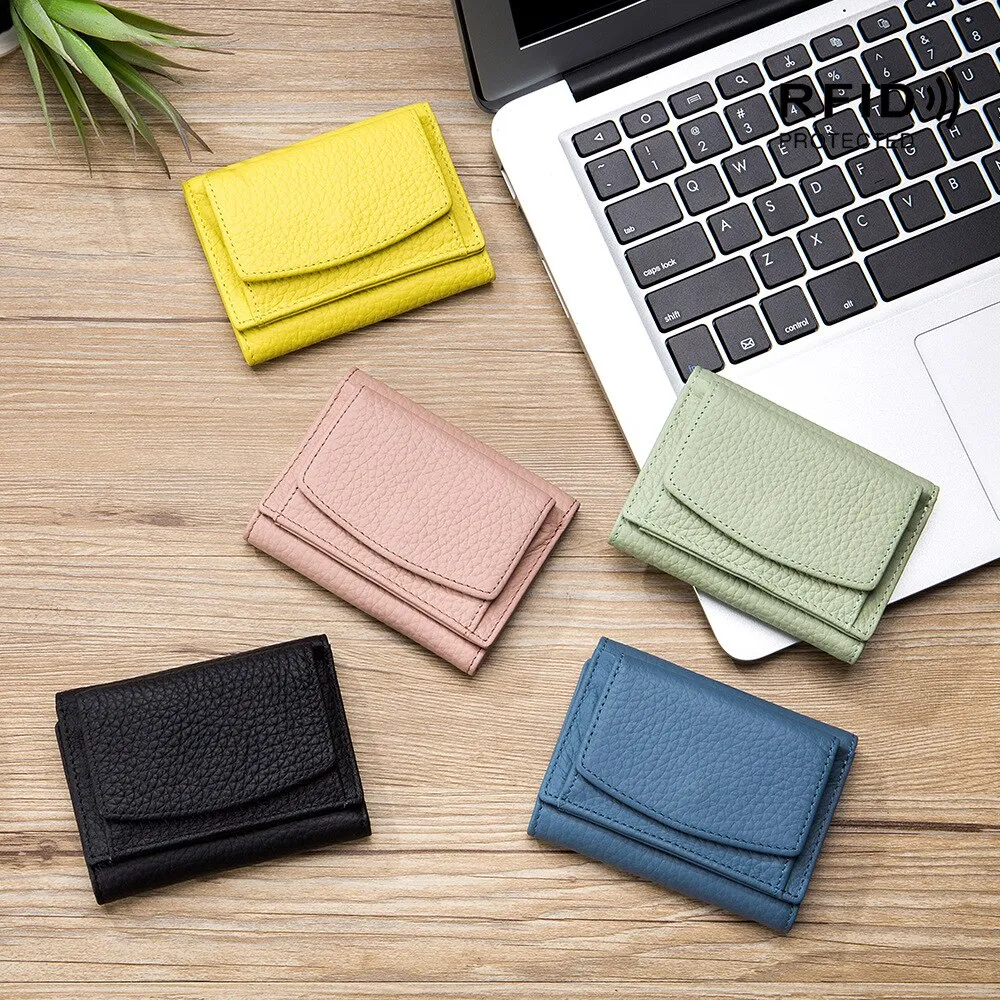 Realaiot Genuine Leather Women Wallets and Purses Fashion Small Wallet with Mini Coin Pocket Rfid Blocking Purse Designer Portfel Damski
