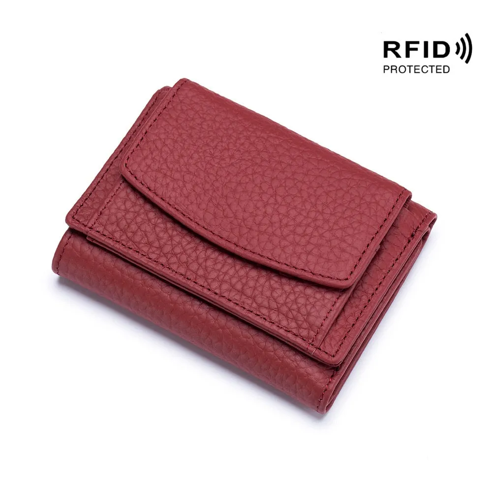 Realaiot Genuine Leather Women Wallets and Purses Fashion Small Wallet with Mini Coin Pocket Rfid Blocking Purse Designer Portfel Damski